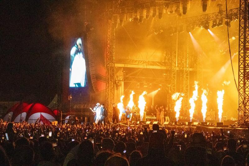 Concert live energique d’un artiste pop francais des annees 2010 montrant l’ambiance et la foule